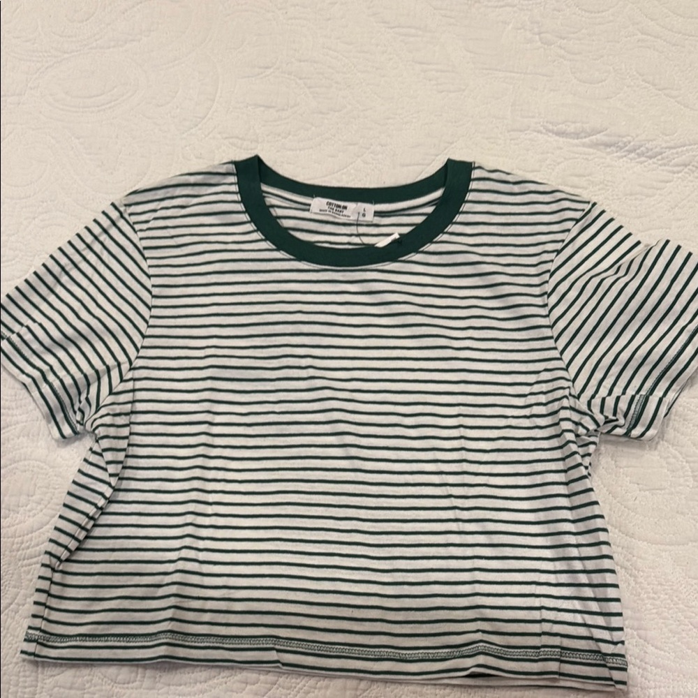Cotton On Green and White Striped Crop Top